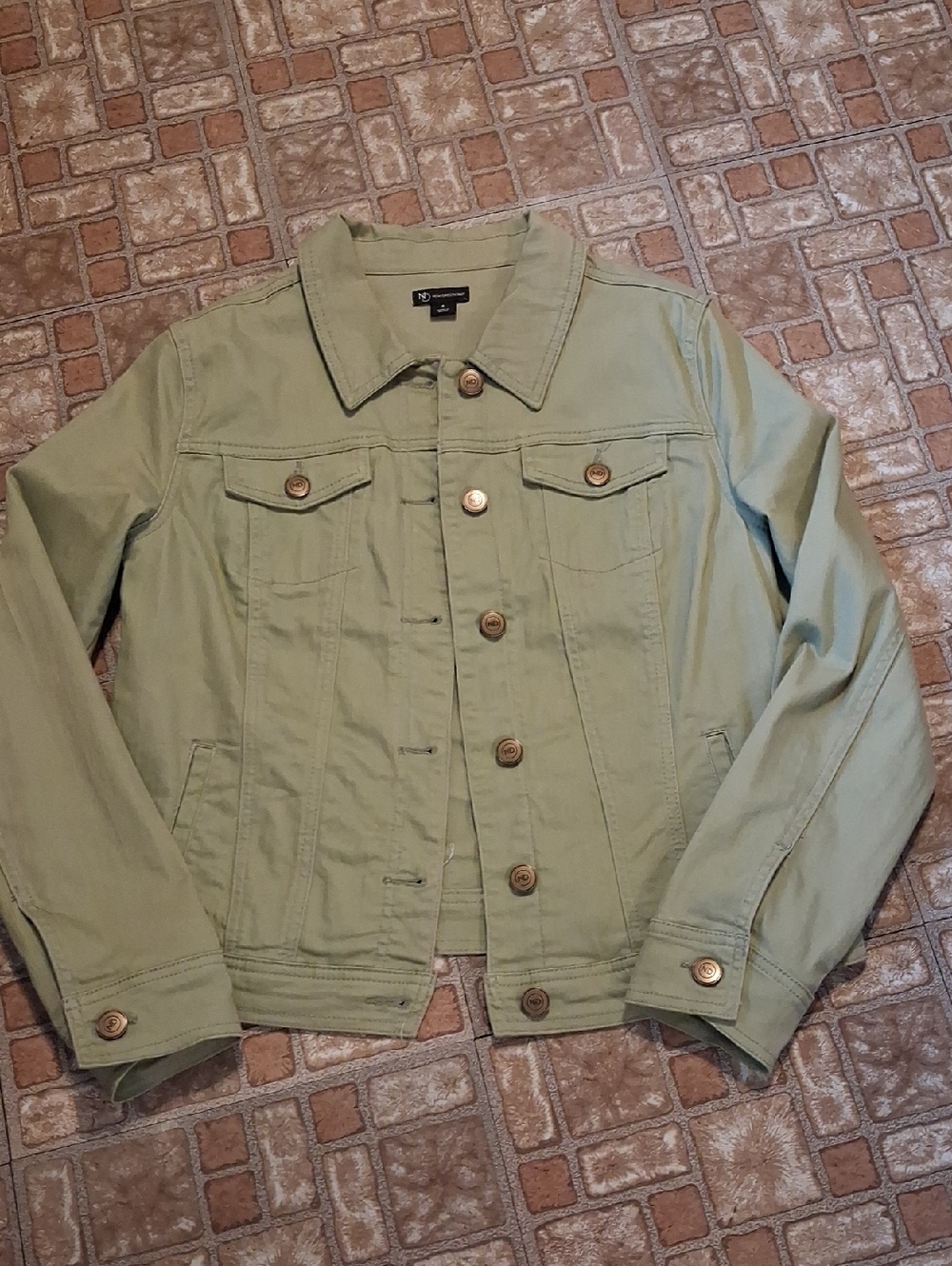 new directions Light Sage Green Denim Jacket - Button Front